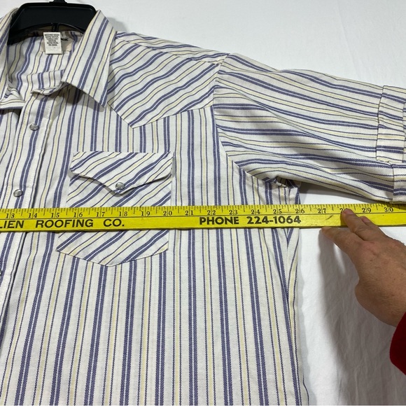 RUDDUCK Pearl snap button Shirt Vintage Striped White Short Sleeve Shirt Pockets - Picture 7 of 9